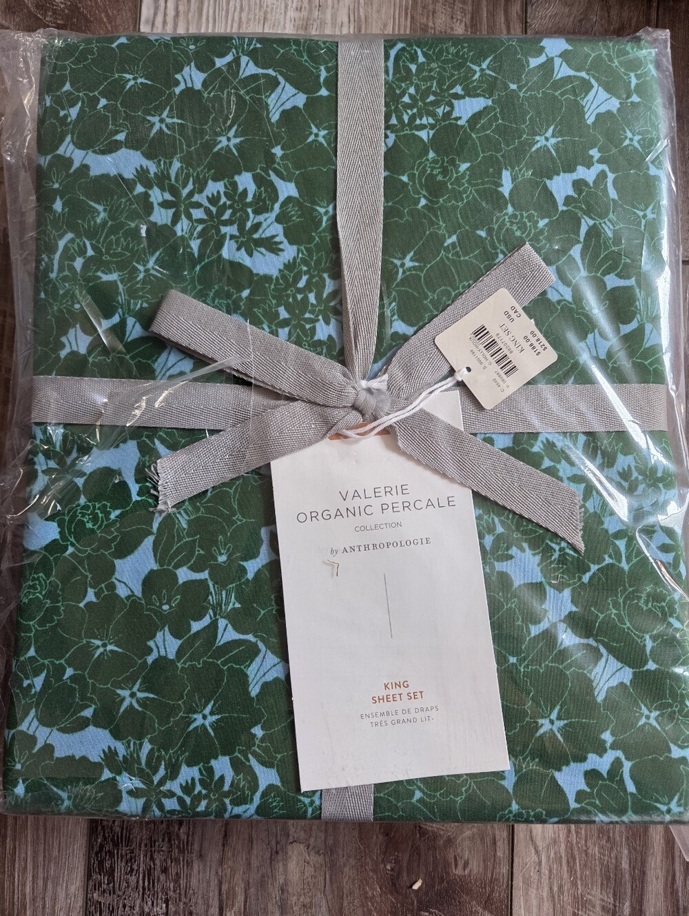 NWT Anthropologie's Organic Cotton Percale Green/Blue Sheets